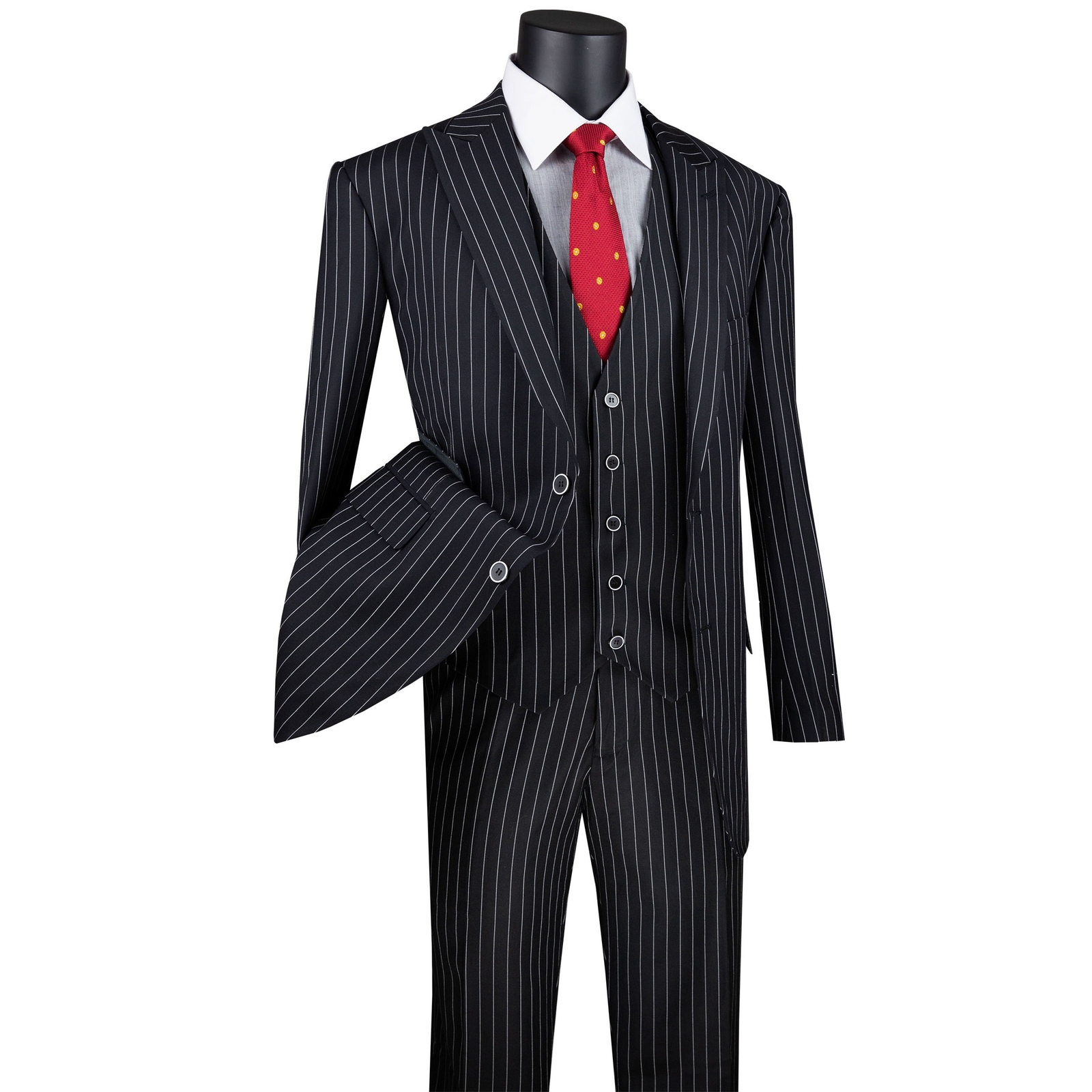VINCI Men’s Black Gangster Stripe 3-Piece Classic-Fit Suit – NEW