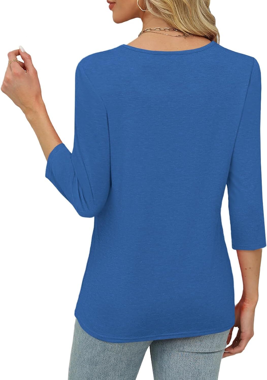 Pleated 3/4 Sleeve Womens Blouse Crew Neck Lightweight Casual Top S-XXL Summer