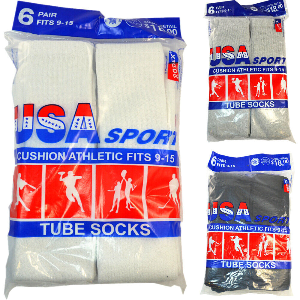 3-12 Pairs Mens Athletic Sports Solid Mid Calf Cotton Long Tube Socks Size 9-15