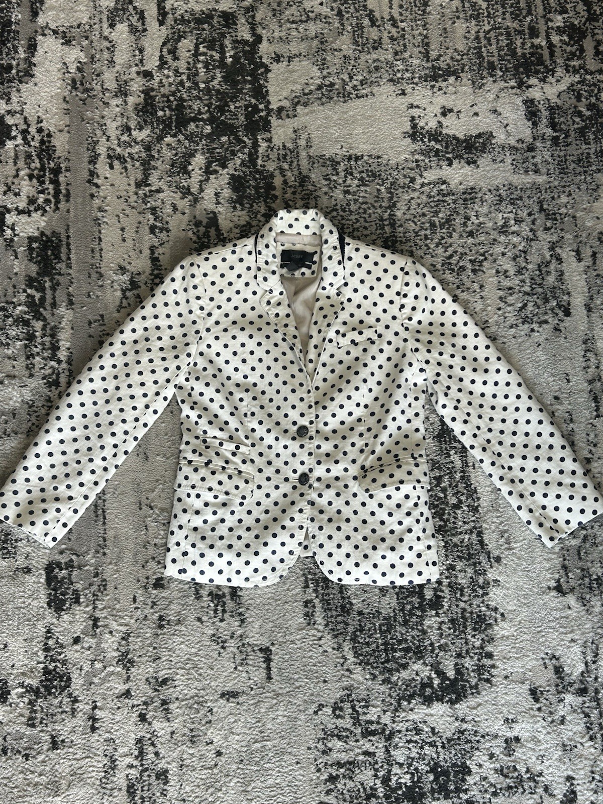 J.CREW Women’s White/Blue Polka Dot Notch Lapel Cotton Lined Blazer 2