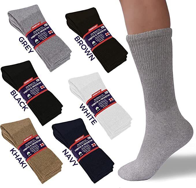 12 Pairs Diabetic Crew Socks Men Women Health Circulatory Size 9-11 10-13 13-15