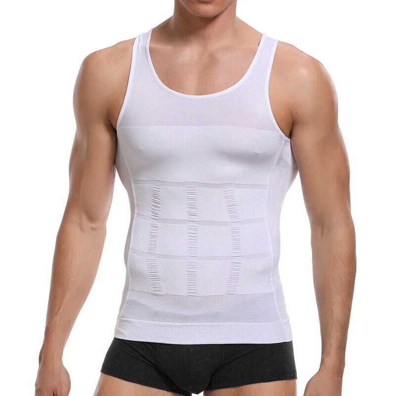 Mens Slimming Body Shaper Belly Chest Compression Vest Girdle T-Shirt Tank Top