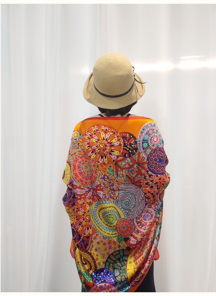 Faux Silk Long Scarf Shawl Sun Protection Beach Wrap Travel Cover for Women