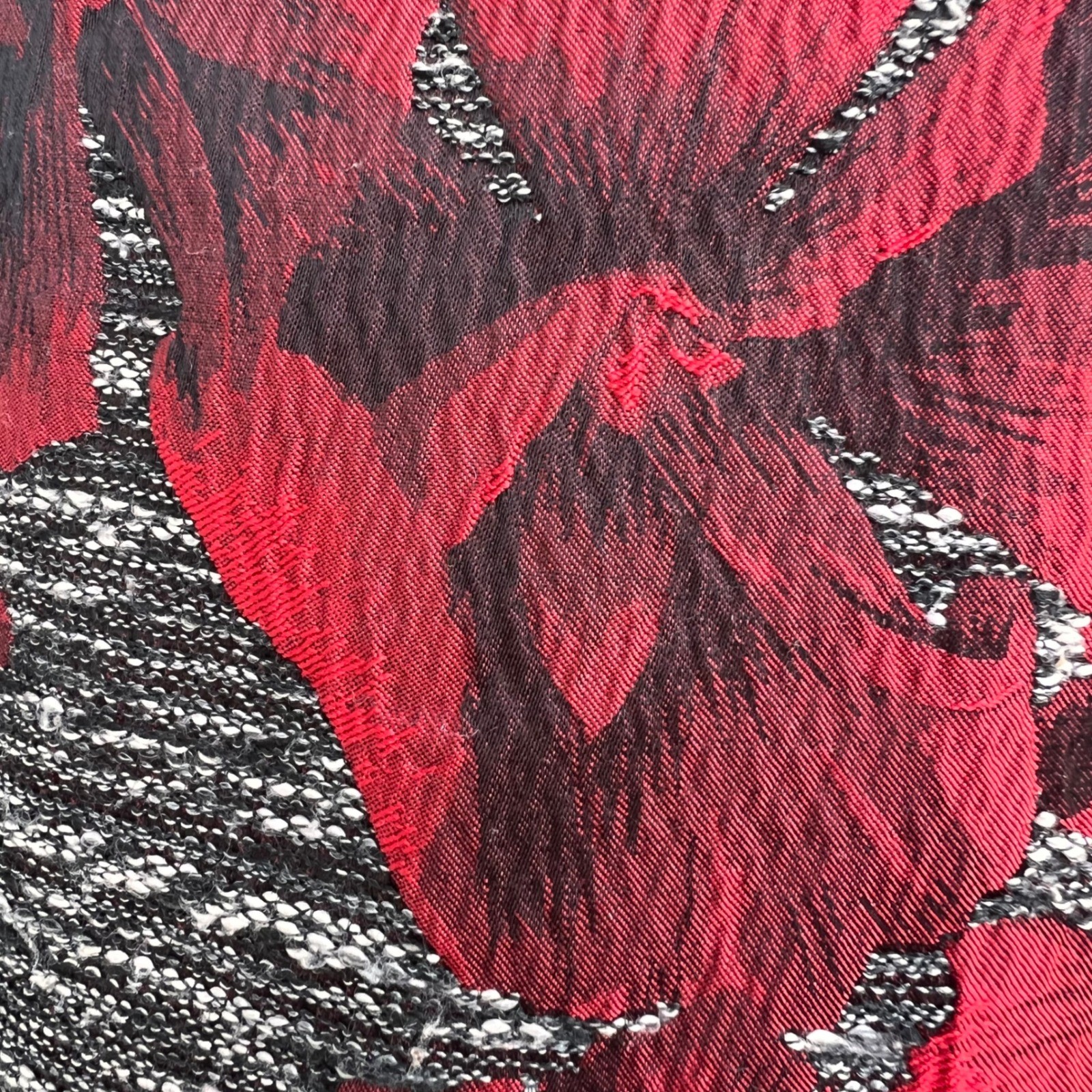 Adrianna Papell Floral Jacquard Fit & Flare Dress Red Black V-Back Old Money 4