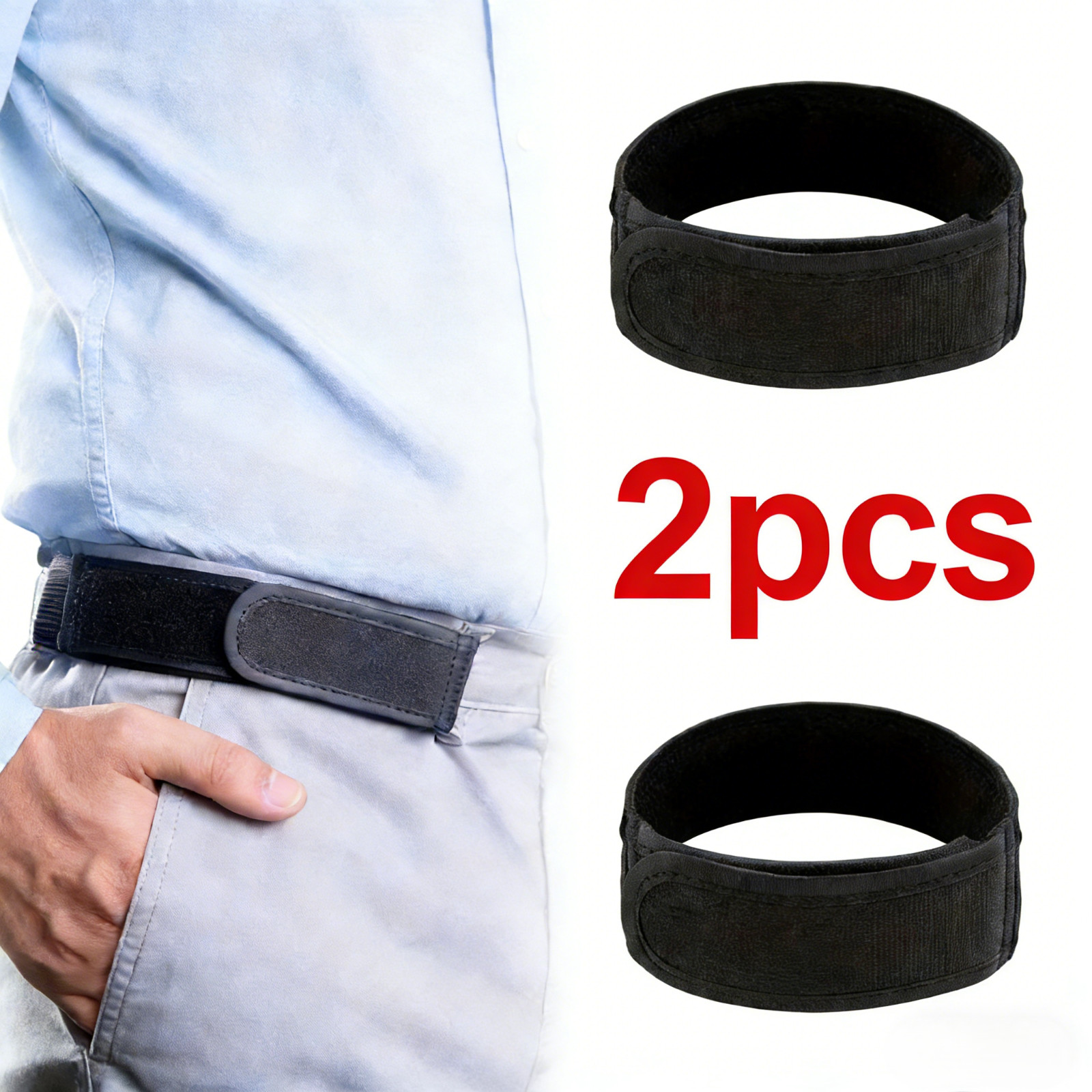 2PCS Adjustable No Buckle Belt for Men Elastic Stretch Waist Comfort Belt