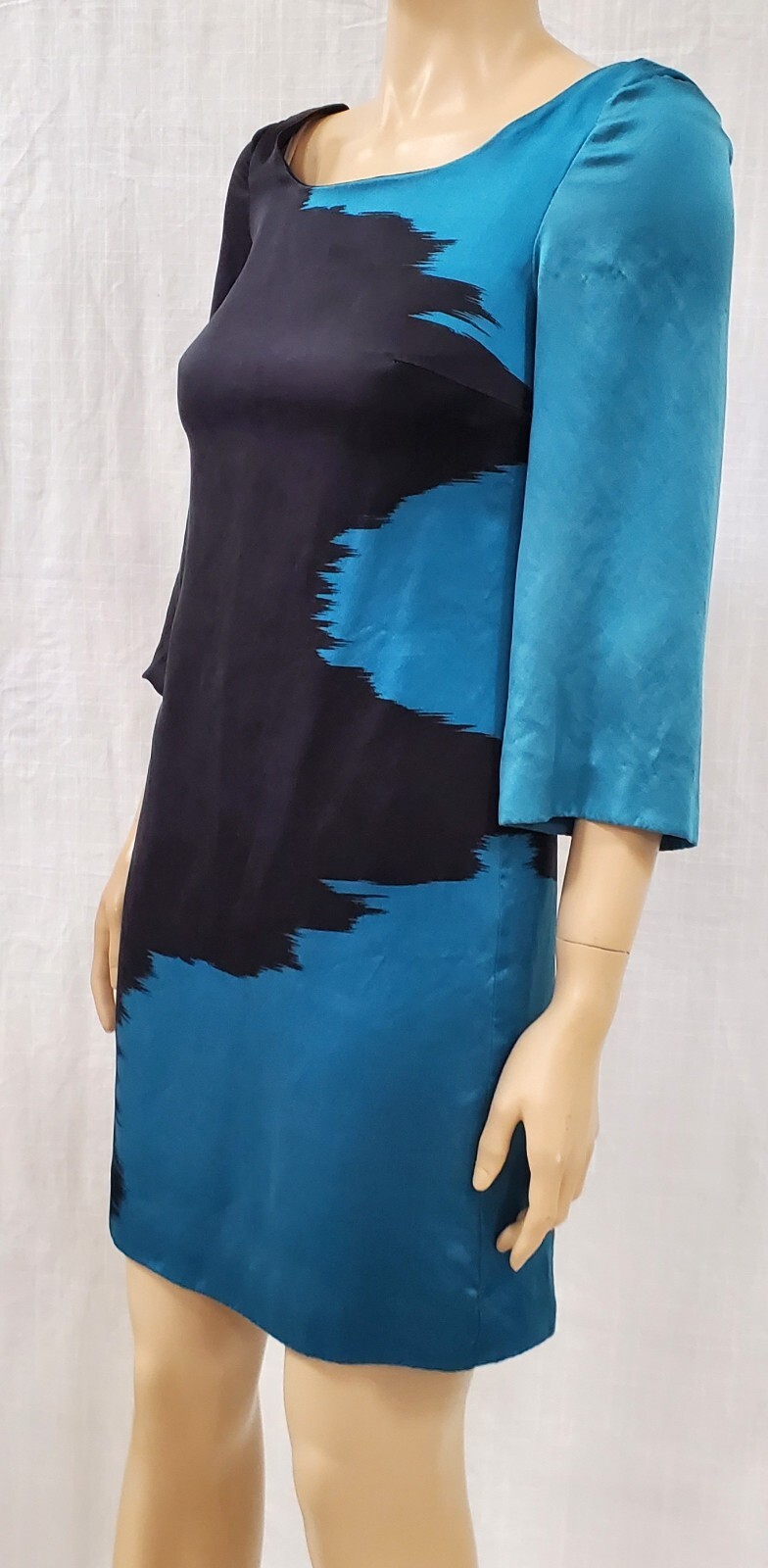 Jay Godfrey Modern Colorblock Silk Shift Dress Blue Black 3/4 Sleeve Womens 0
