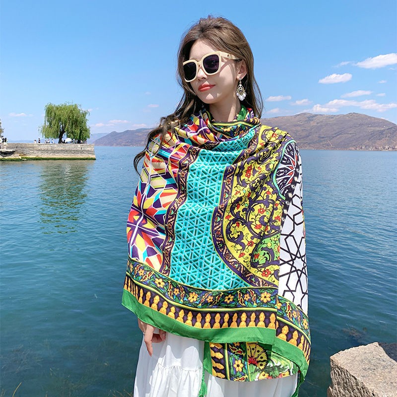 Boho Cotton Linen Scarf Wrap Large Shawl Sun Protection Beach Travel Cover Up
