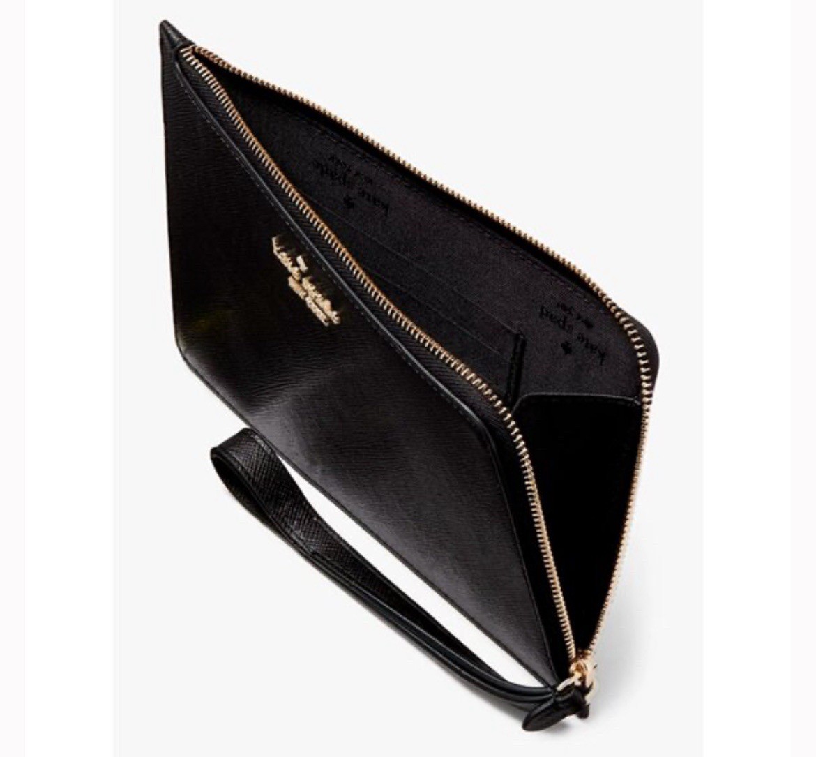 NWT Kate Spade staci medium l-zip saffiano leather wristlet Black