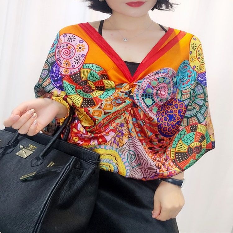 Faux Silk Long Scarf Shawl Sun Protection Beach Wrap Travel Cover for Women