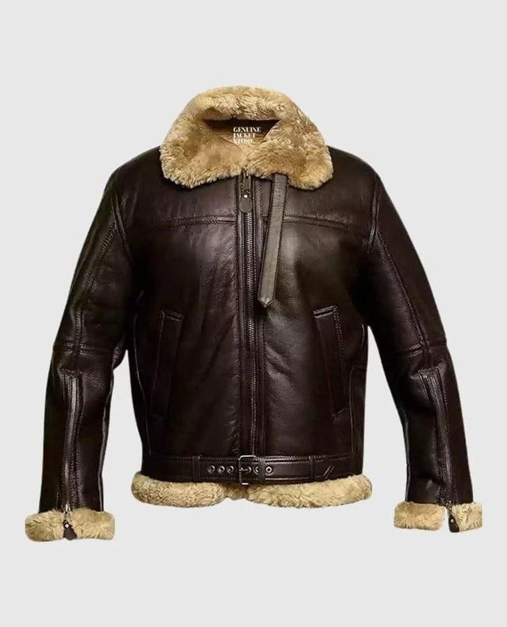 Men’s B3 RAF Shearling Real Leather Aviator Flying Bomber Jacket Brown