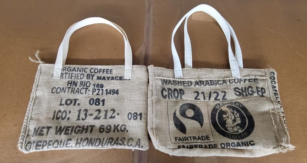 Handmade Burlap Coffee Bean Tote Bag Recycled Jute Eco Friendly