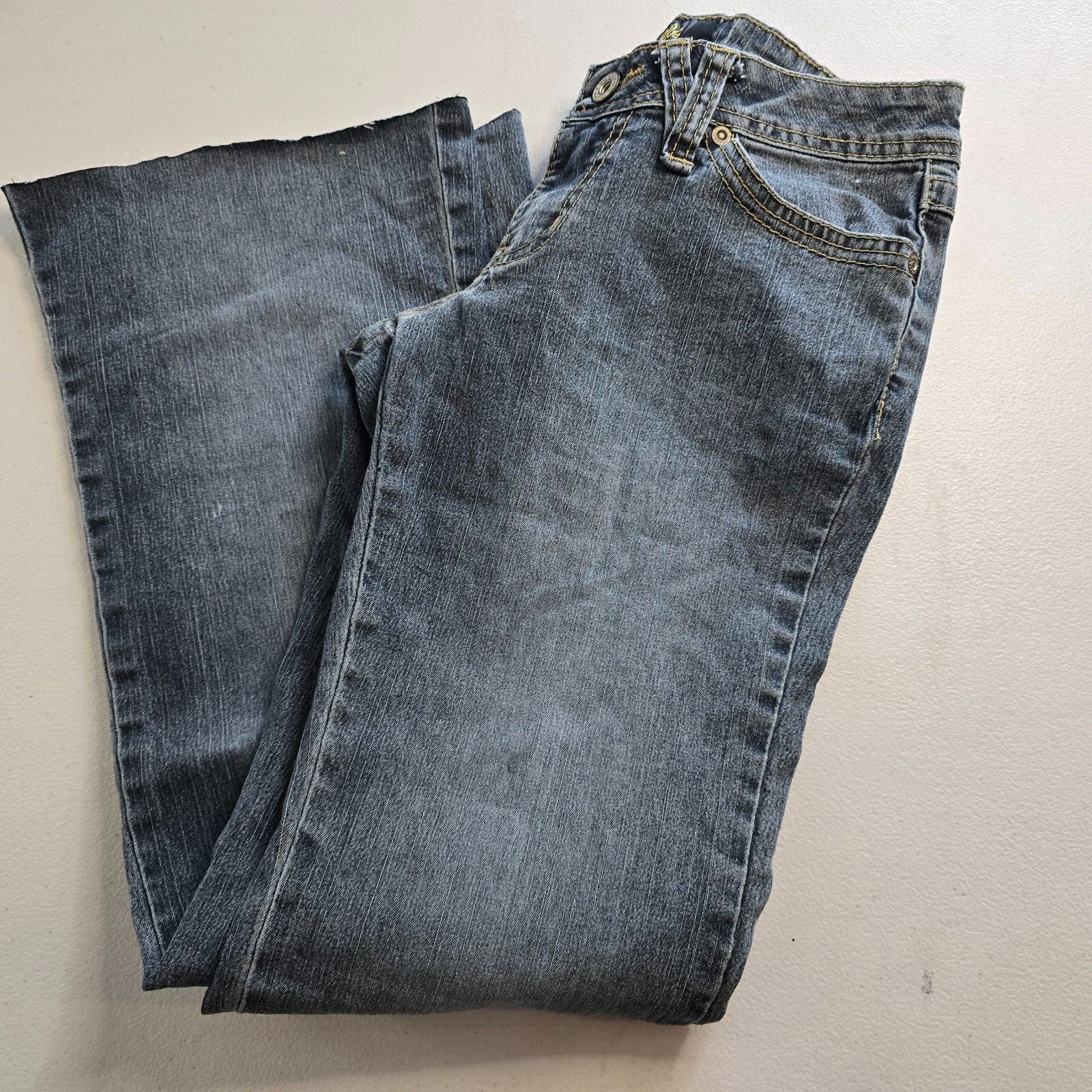 Angels Jeans Juniors 3 / 28 Blue Flare Raw Hem Ankle Embordered Sequin Bejeweled