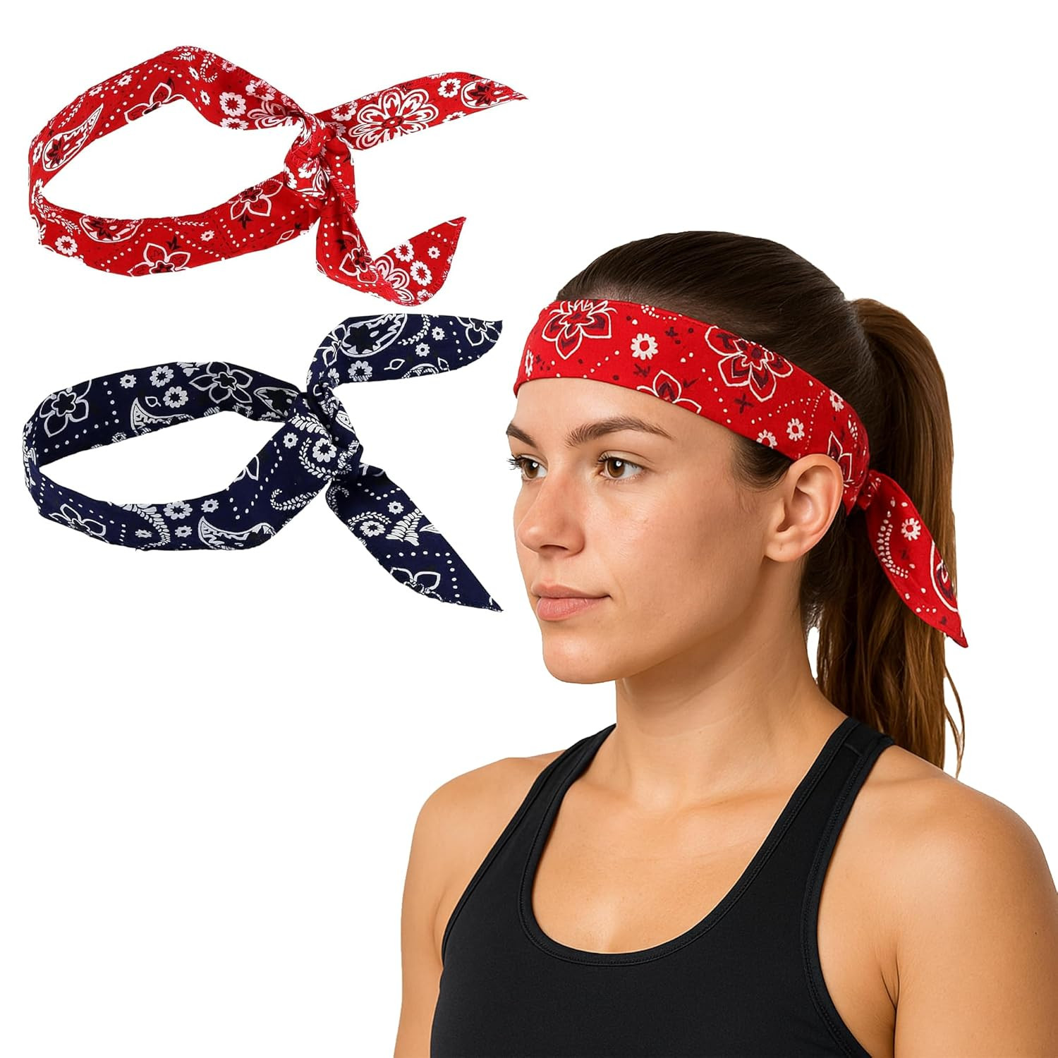 Iconikal 4-Pack Cooling Gel Bandana Head Band, 38-Inch, Red Blue Paisley, Cotton