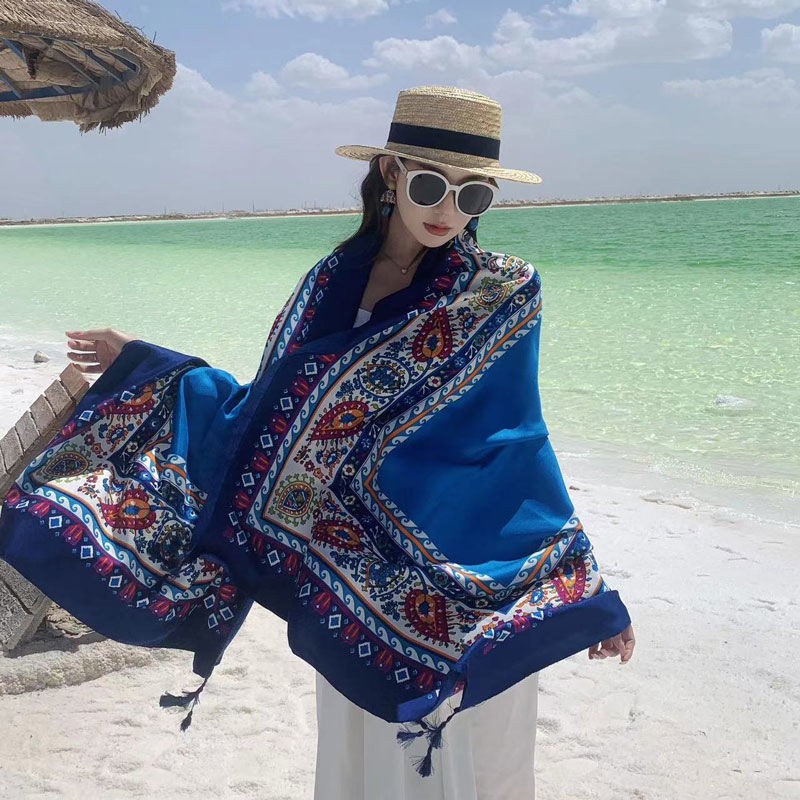 Ethnic Cotton Linen Scarf Shawl Wrap Large Cover for Travel Sun Outdoor Outfit