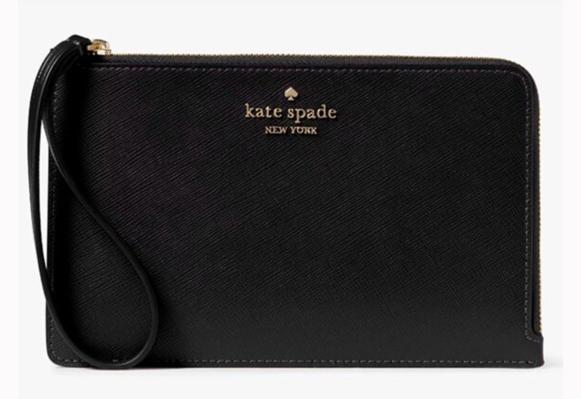 NWT Kate Spade staci medium l-zip saffiano leather wristlet Black