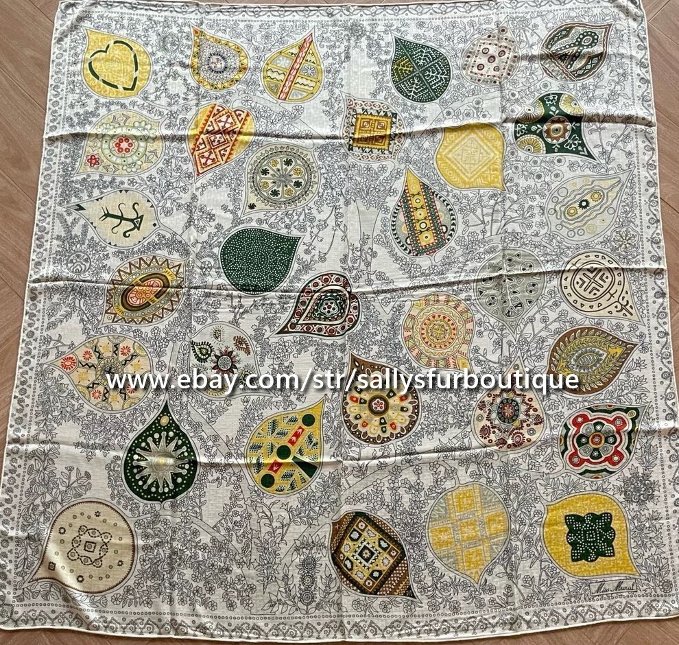 Sallys Jacquard 70% Cashmere 30% Silk Leaves Print Double Face Shawl Scarf 53″