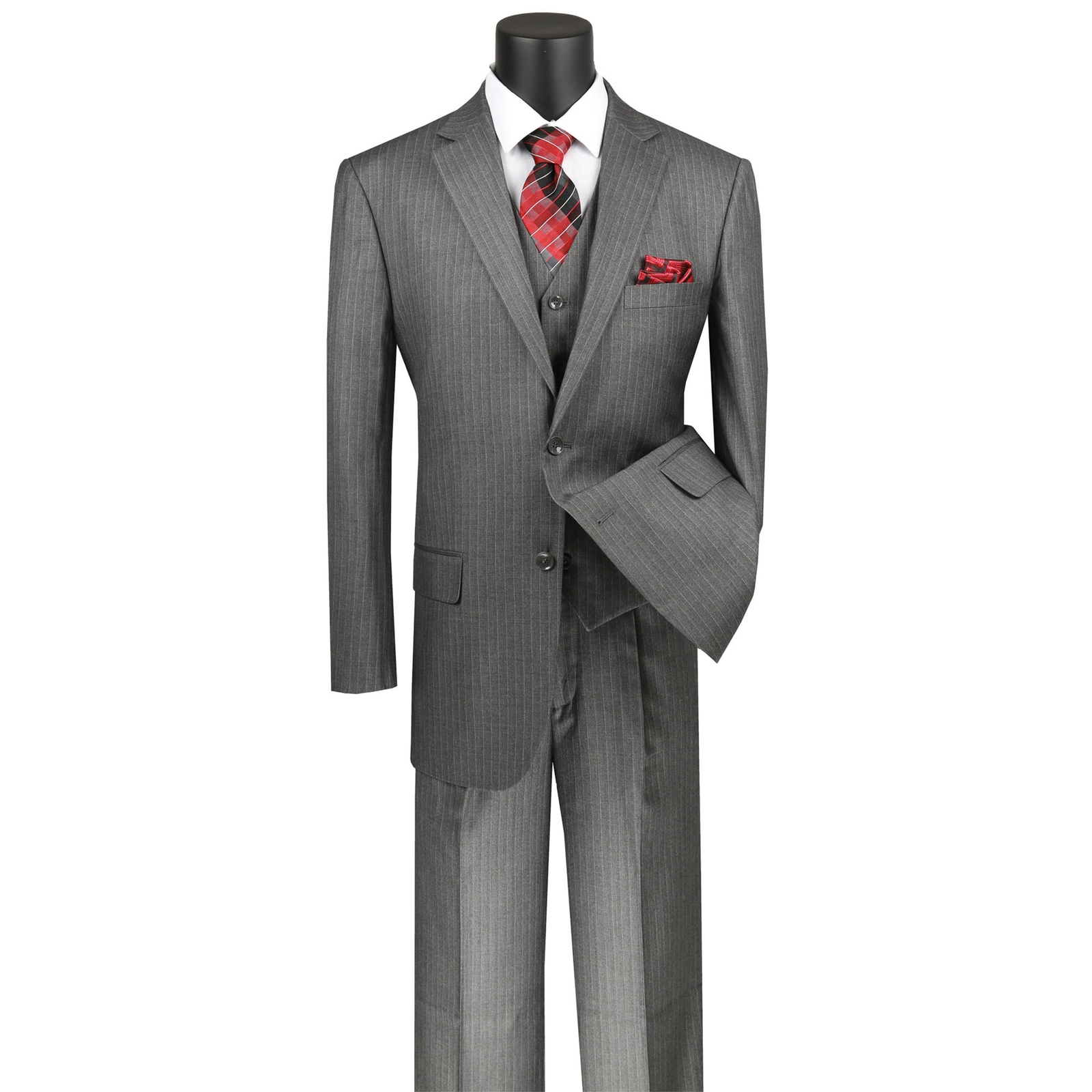 VINCI Men’s Medium Gray Pinstripe 3 Piece 2 Button Classic Fit Suit – NEW