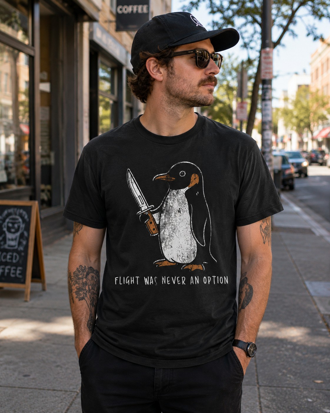 Mens Funny T Shirts Flight Was Never An Option Sarcastic Penguin Graphic Novelty