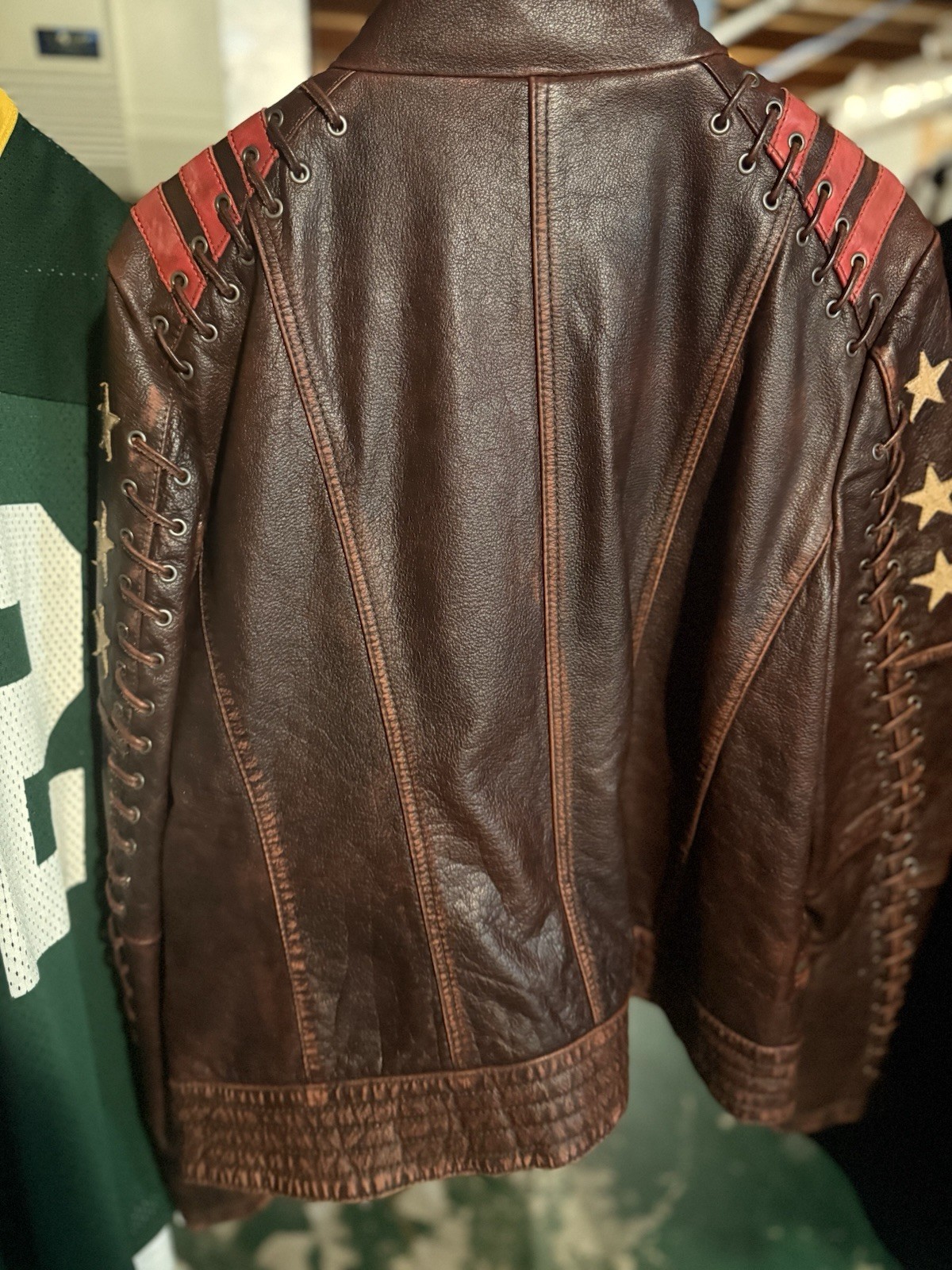 RARE FIND! Bellows Leather XXL Brown Lined Zip Stand-Up Collar Motorcycle Jacket