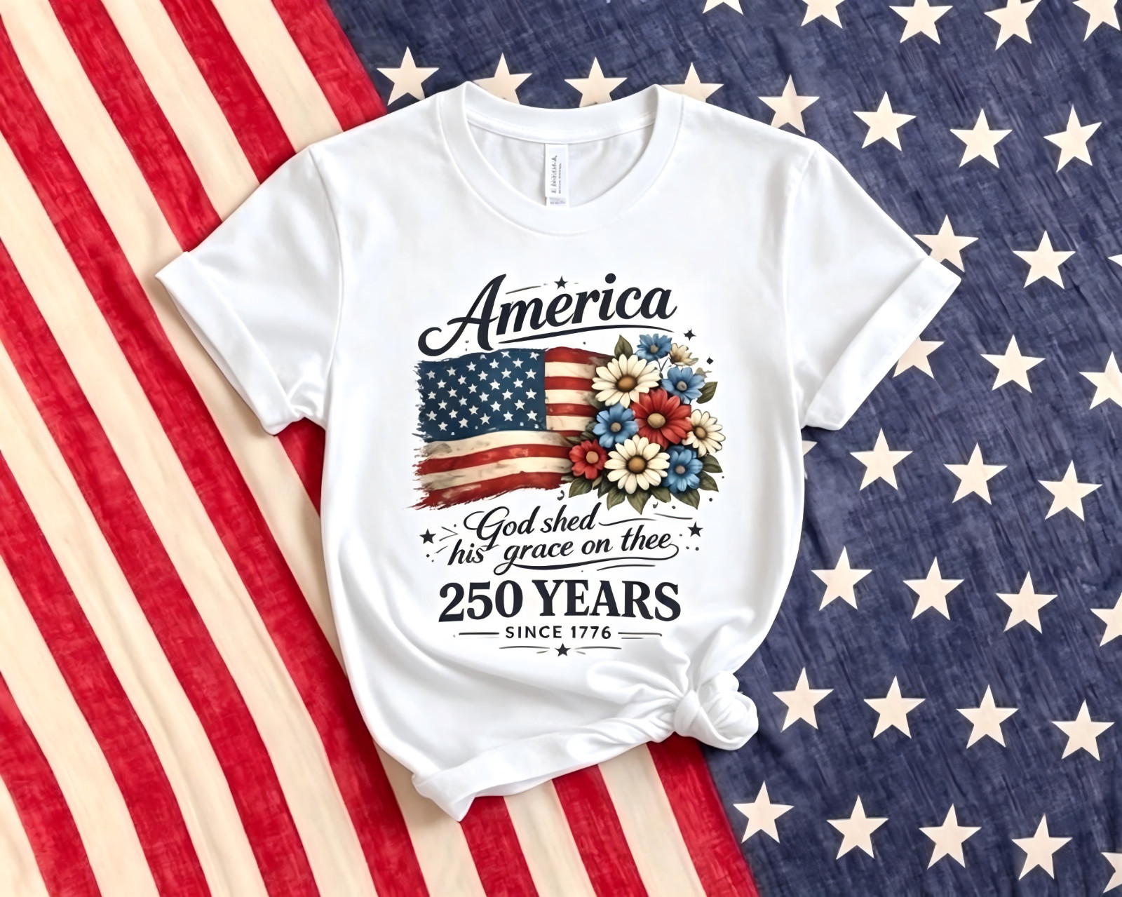 America 250 Years Flag Floral Shirt 250th Anniversary Patriotic 4th Of July Tee
