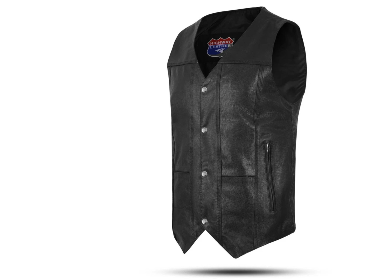 Men’s Black Leather Biker Vest V-Neck Motorcycle Waistcoat Snap Front Classic