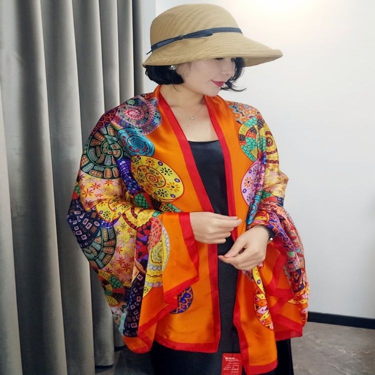 Faux Silk Long Scarf Shawl Sun Protection Beach Wrap Travel Cover for Women