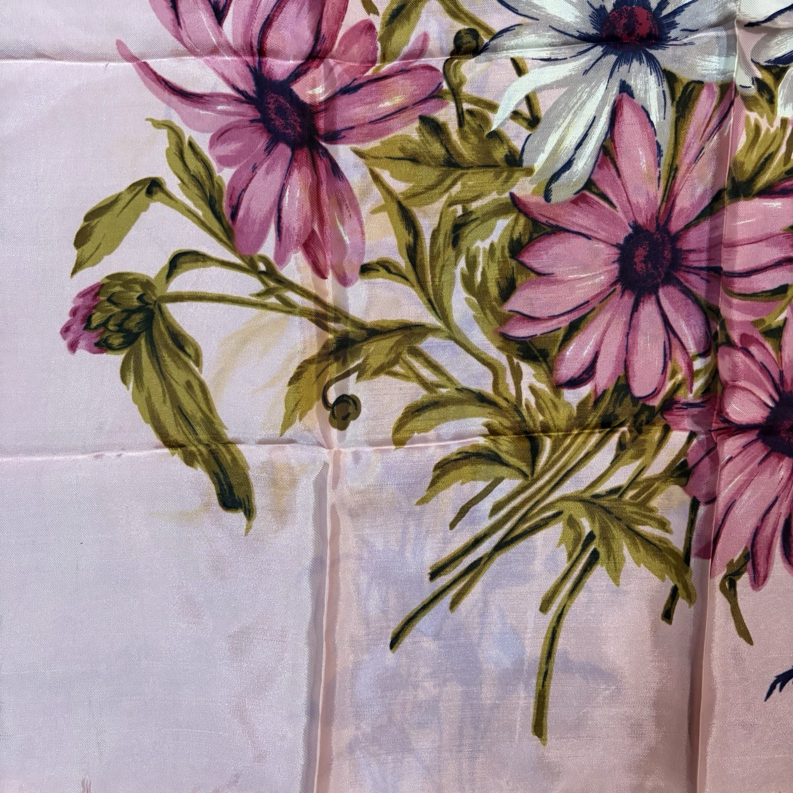Polyester Twill Square Scarf Pink Multicolor Floral Hand Rolled Made in Japan