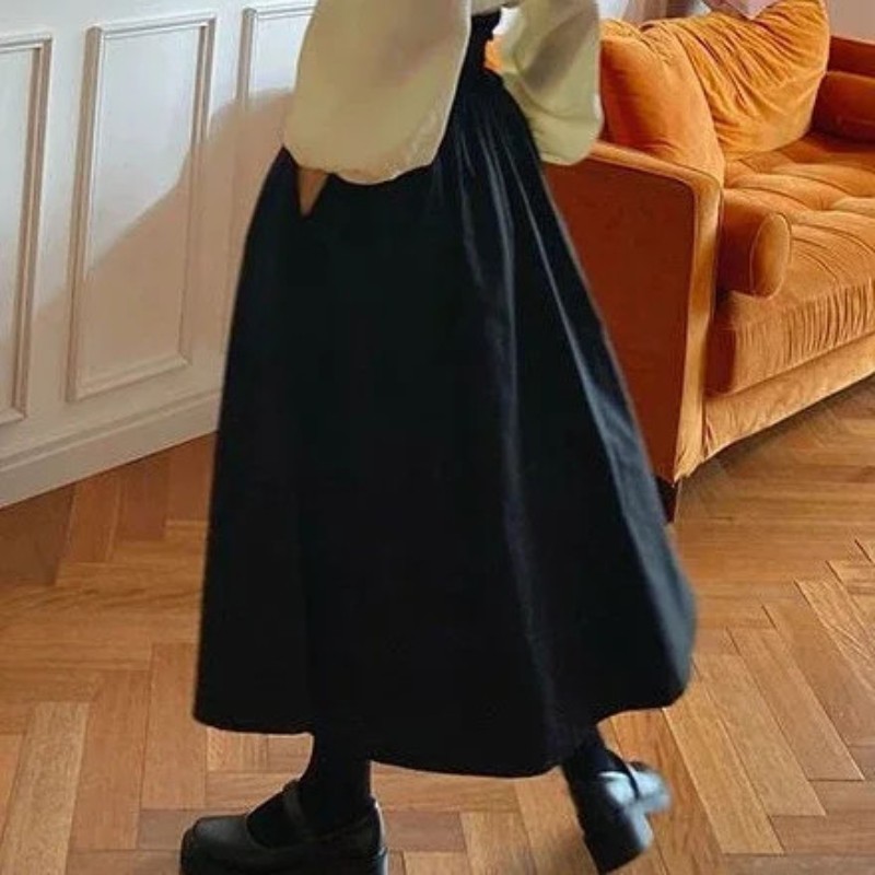 New Long Skirts Women High Waist Midi A-line Jupe Preppy Casual Korean Fash