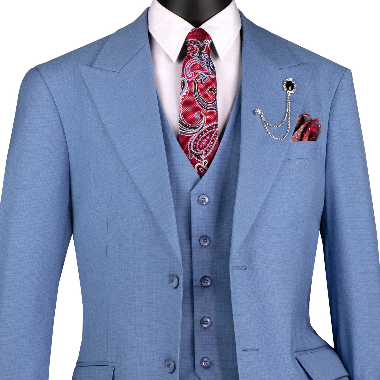 VINCI Men’s Blue Textured Weave 3 Piece Regular Fit Suit w/ Flex Waist – NEW