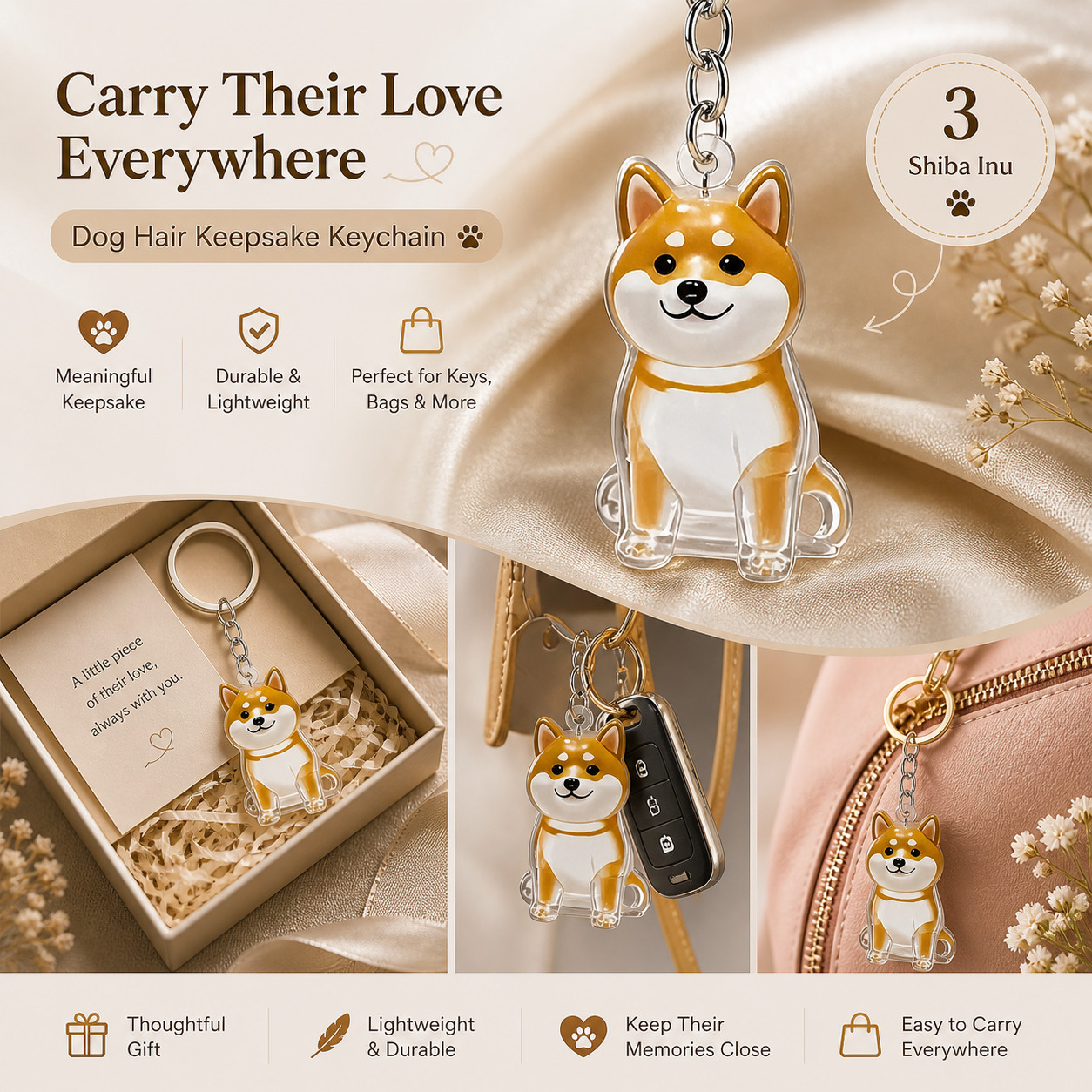 Dog Hair Collector Keychain Charm Memorial Storage Box, Pet Hair Keepsake