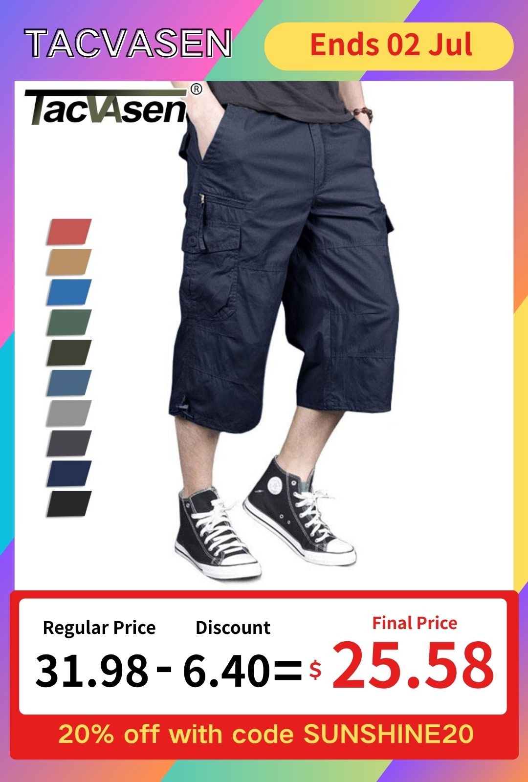 Men’s Capri Shorts Long Cargo Shorts Below Knee Shorts 3/4 Cotton Casual Shorts