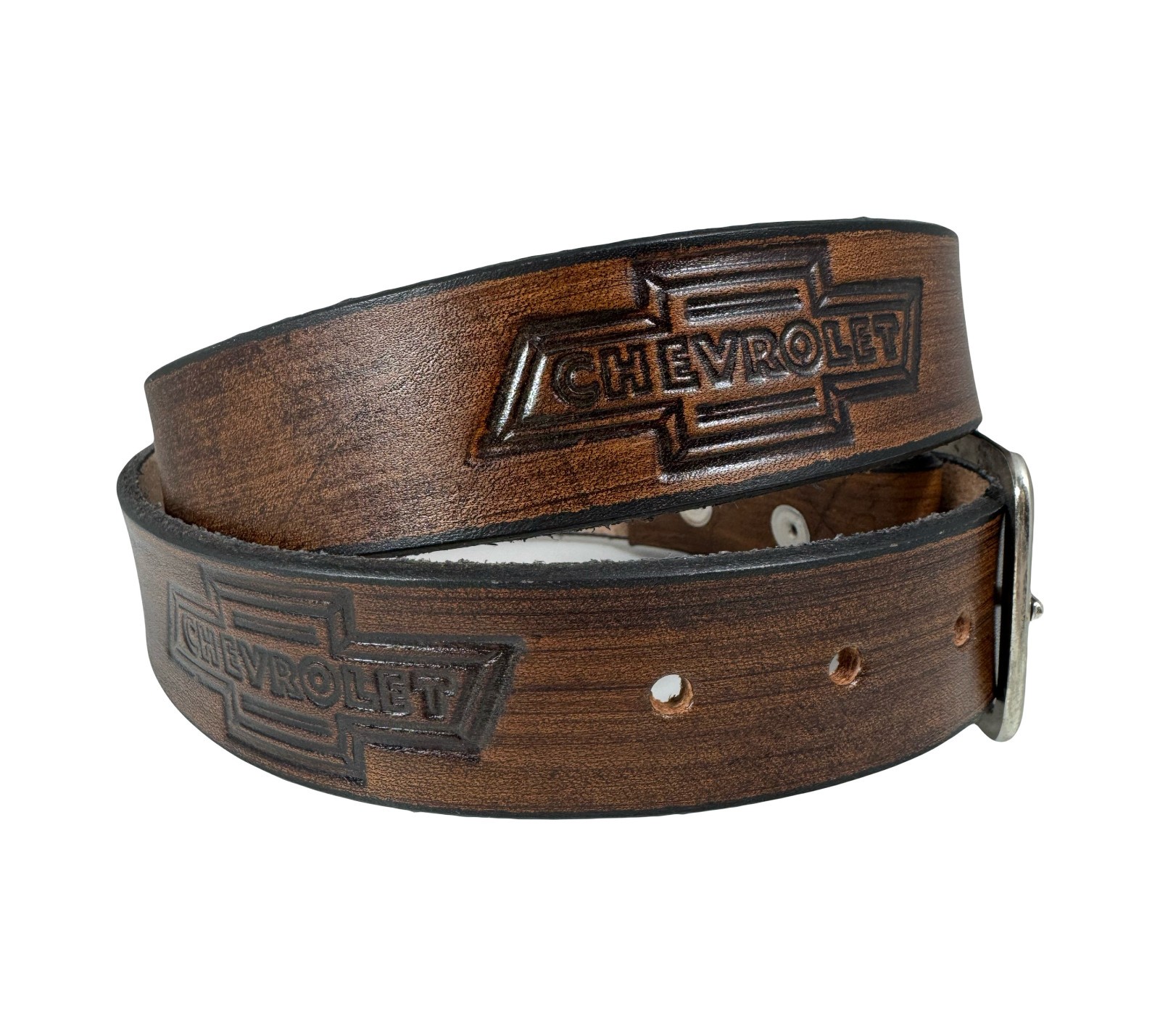 Handmade Chevrolet Embossed Design Leather Belt Size 30-52