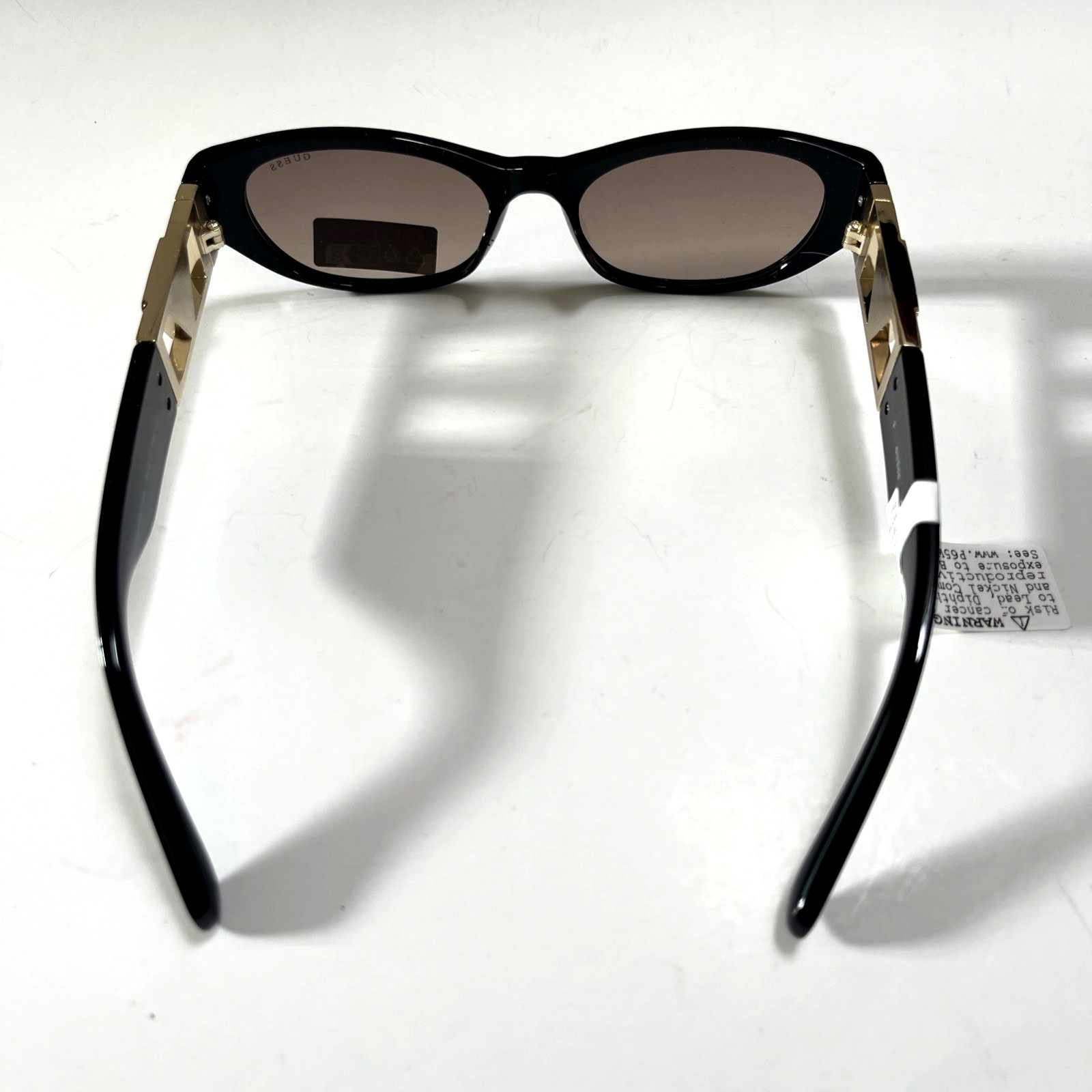 New GUESS Slim Sunglasses GO00087 Acetate Black Gold Logo Brown Lens
