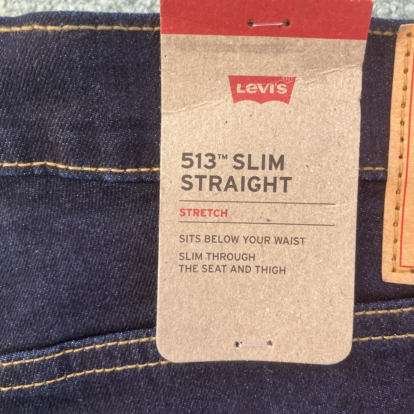 NWT Men’s Levi’s 513 Slim Stretch Straight Dark Wash Blue Jeans Size 36”x30”