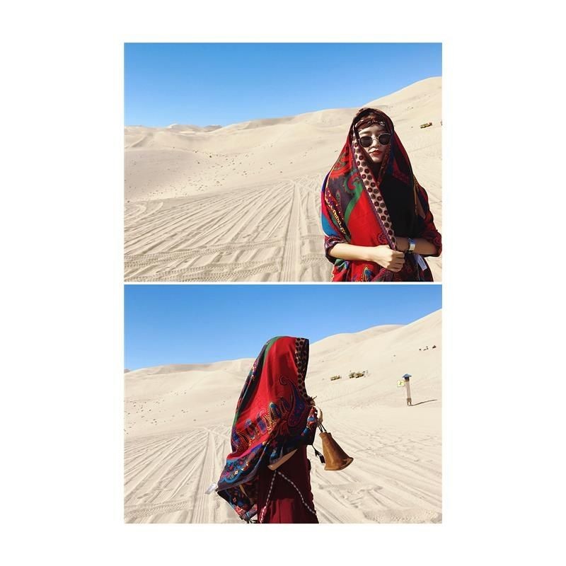 Boho Red Cotton Linen Scarf Shawl Wrap Lightweight Cover for Summer Travel Sun