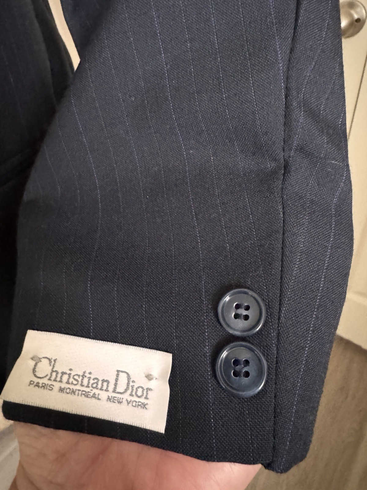 Vintage Christian Dior Pinstripe Wool Blend Pantsuit Doubl Breasted Blazer Sz 16