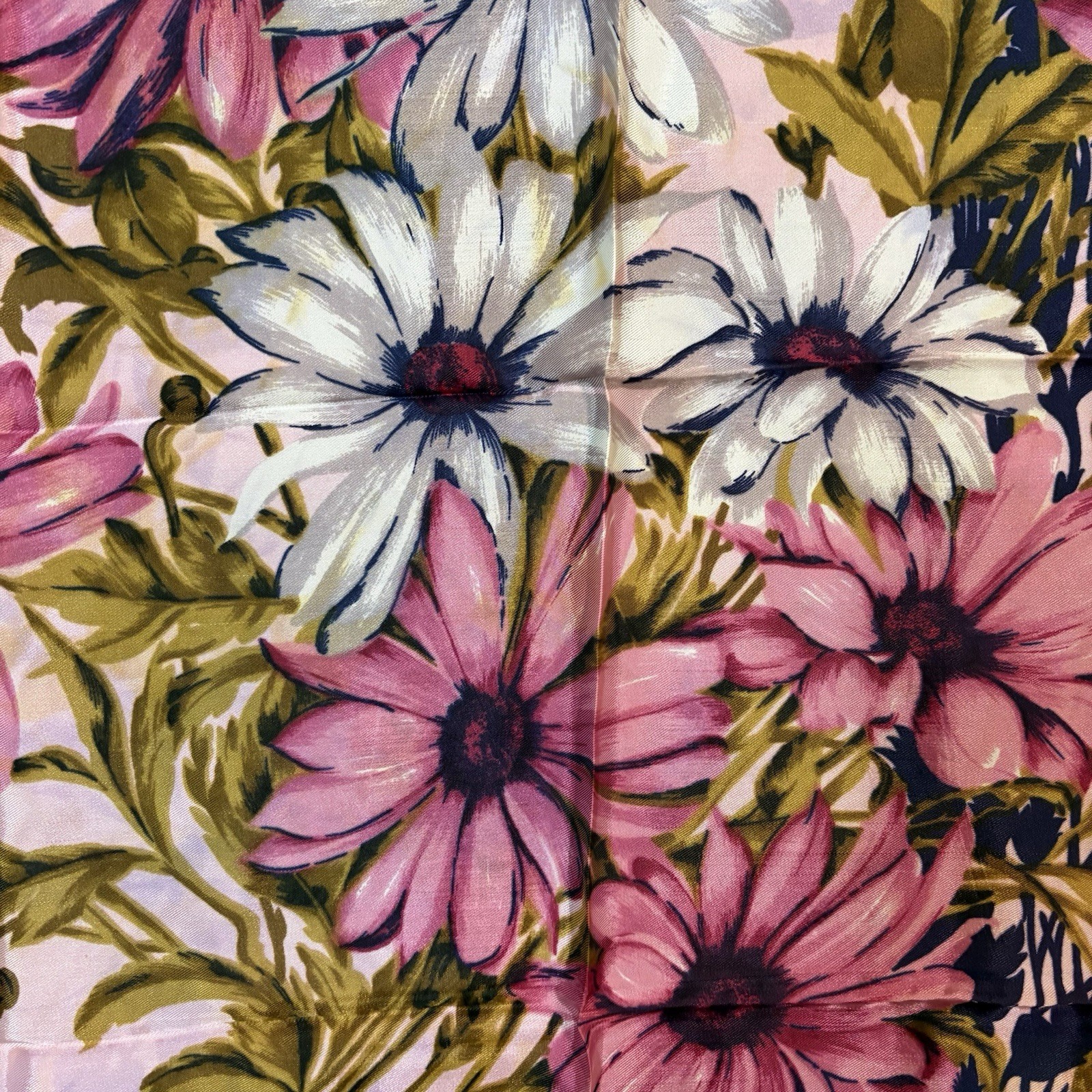 Polyester Twill Square Scarf Pink Multicolor Floral Hand Rolled Made in Japan
