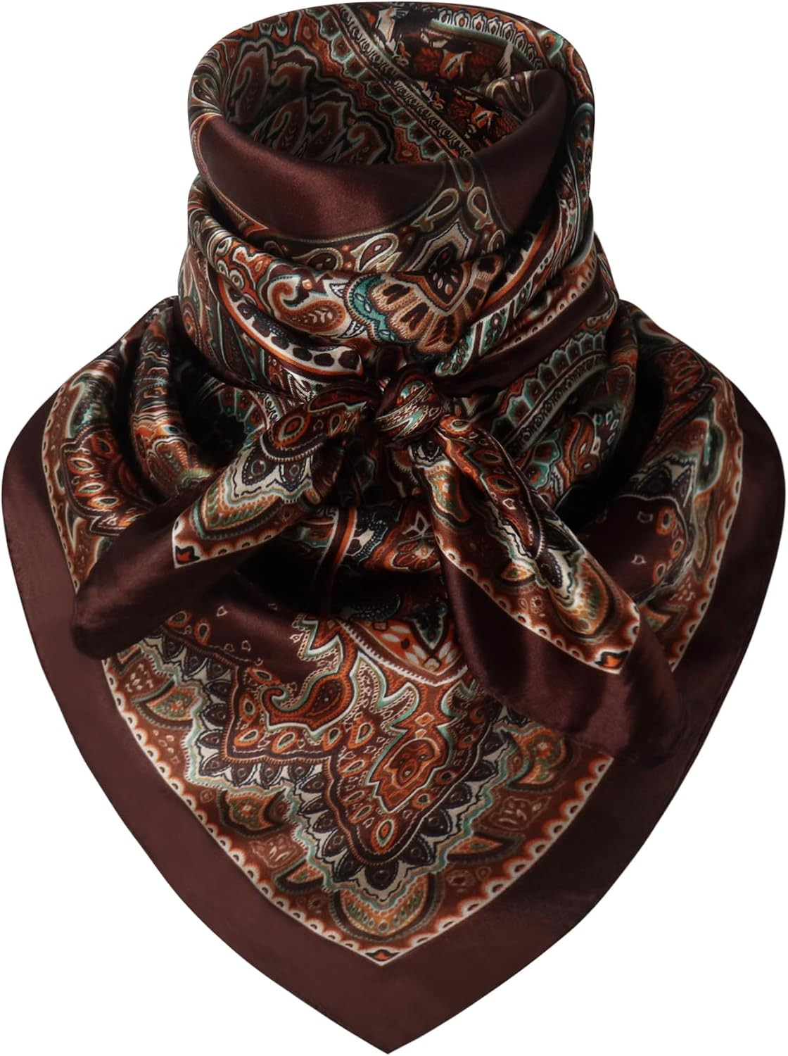 35 Inch Wild Rag Cowboy Bandana Scarf Large Neckerchief Silk Feel R-dark Brown