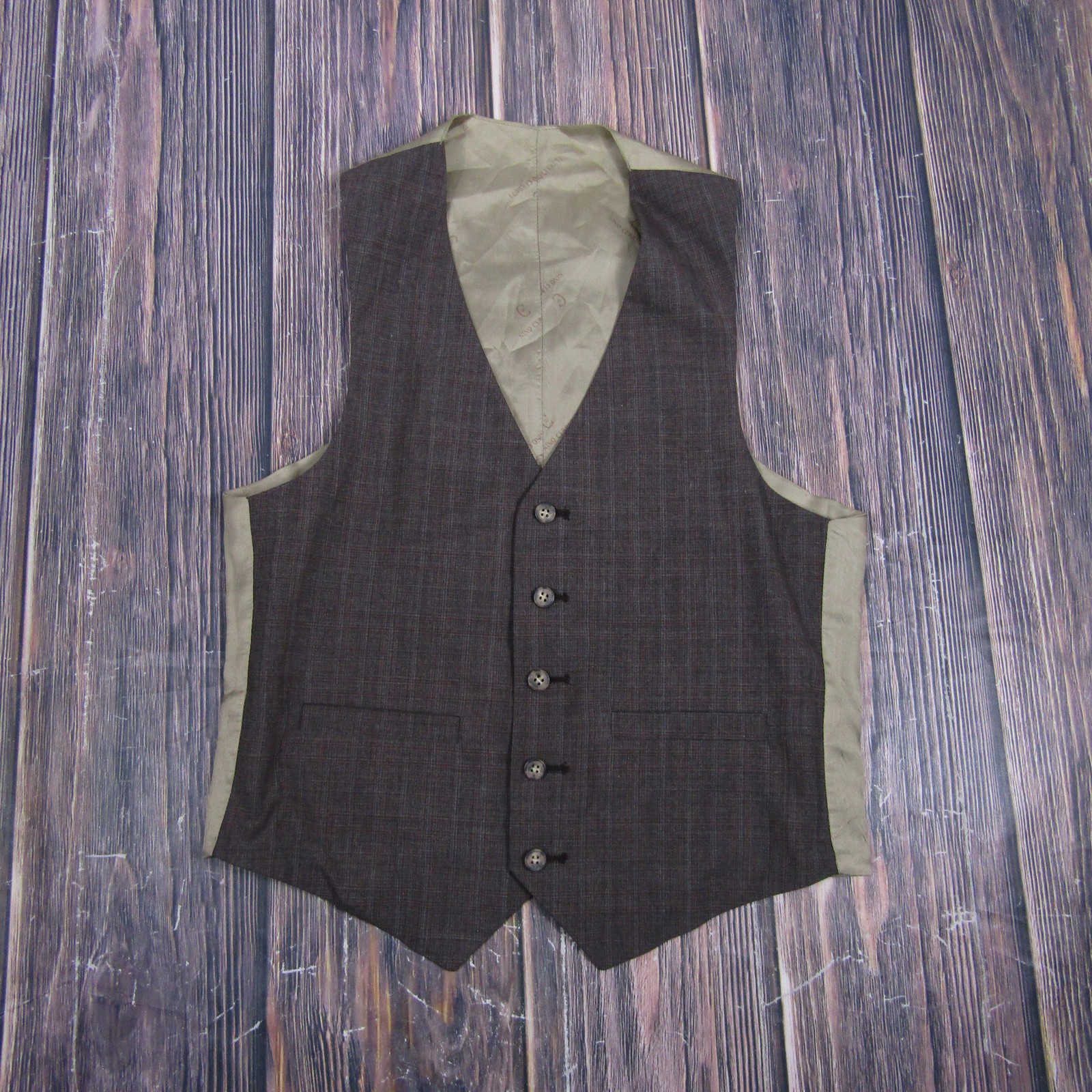 Suit Vest Nino Cerruti Mens Medium Gray Check 3 Piece Formal Waistcoat Business