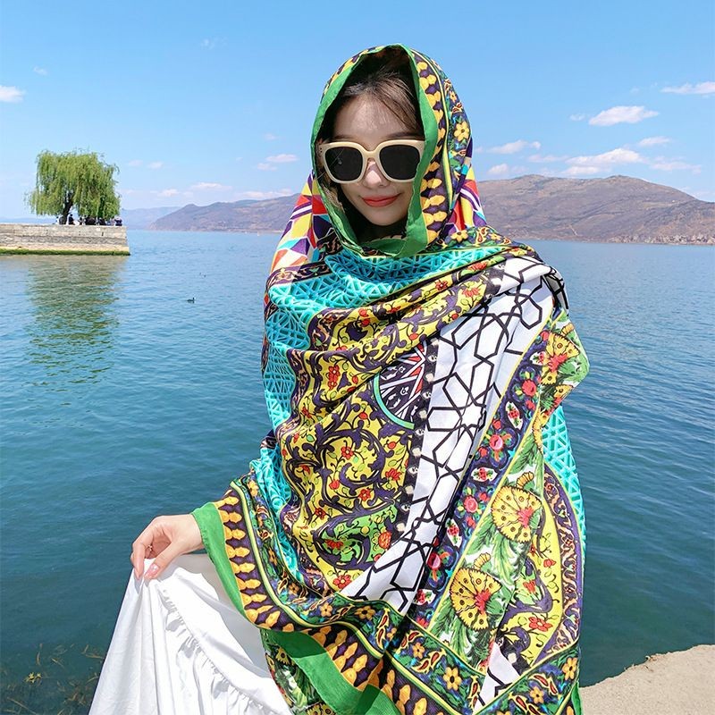 Boho Cotton Linen Scarf Wrap Large Shawl Sun Protection Beach Travel Cover Up