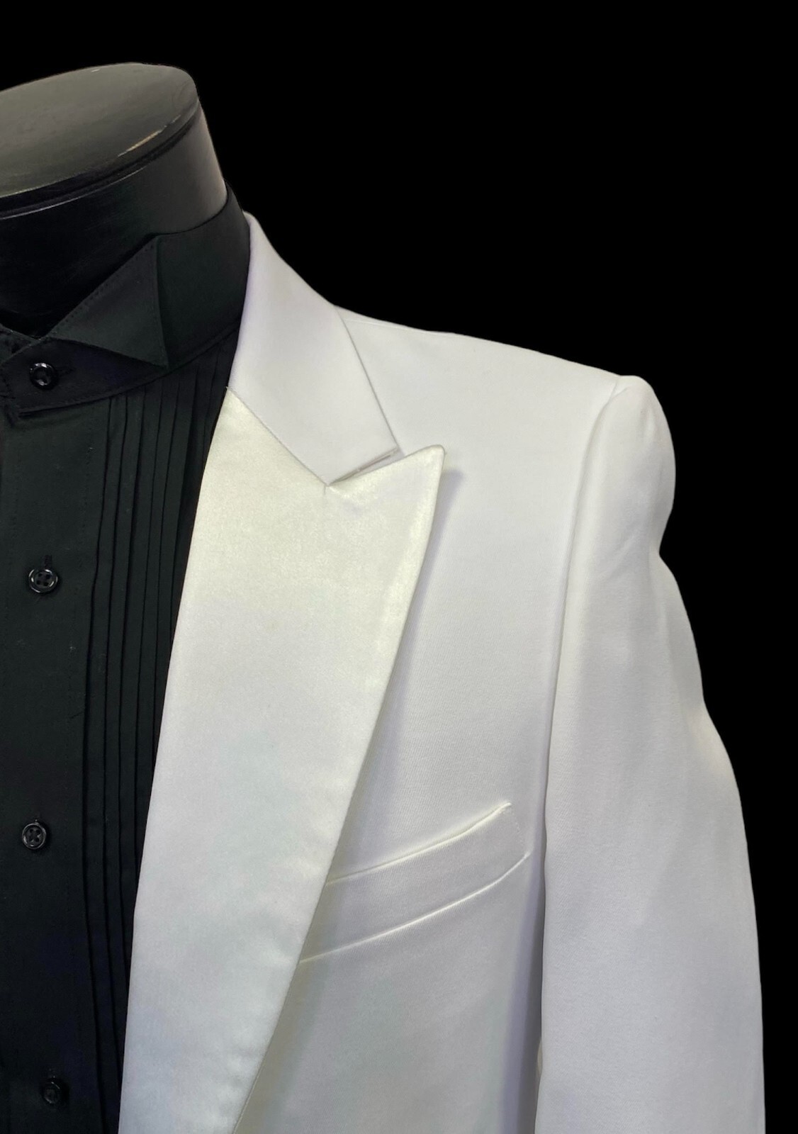 Men’s White Tuxedo Tailcoat with Satin Lapels- Easy Care Wedding Prom Black Tie