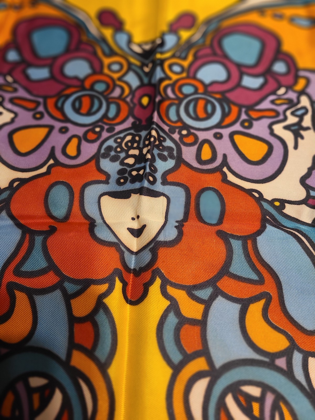 Peter Max Authentic 60s Psychedelic Butterfly Silk Scarf. 21″ Square. Rare Find.