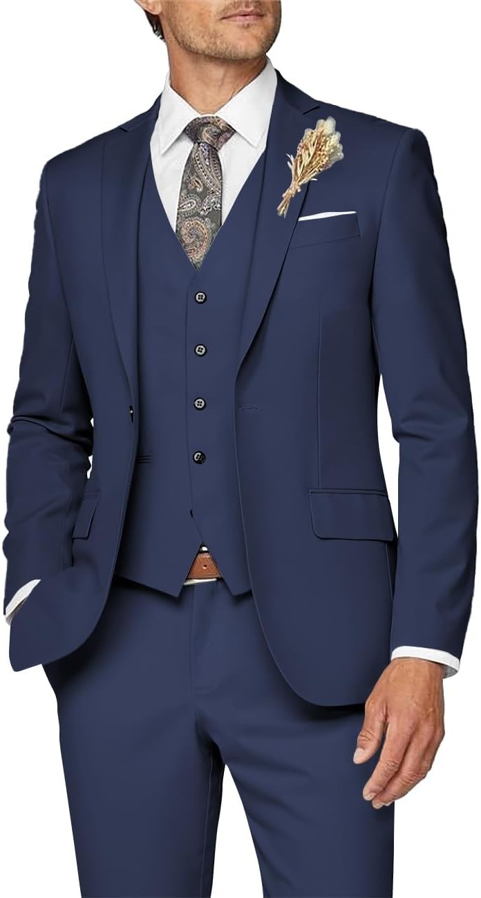 3 Piece Slim Fit Suit for Men Formal Business Wedding Prom Tuxedo Set