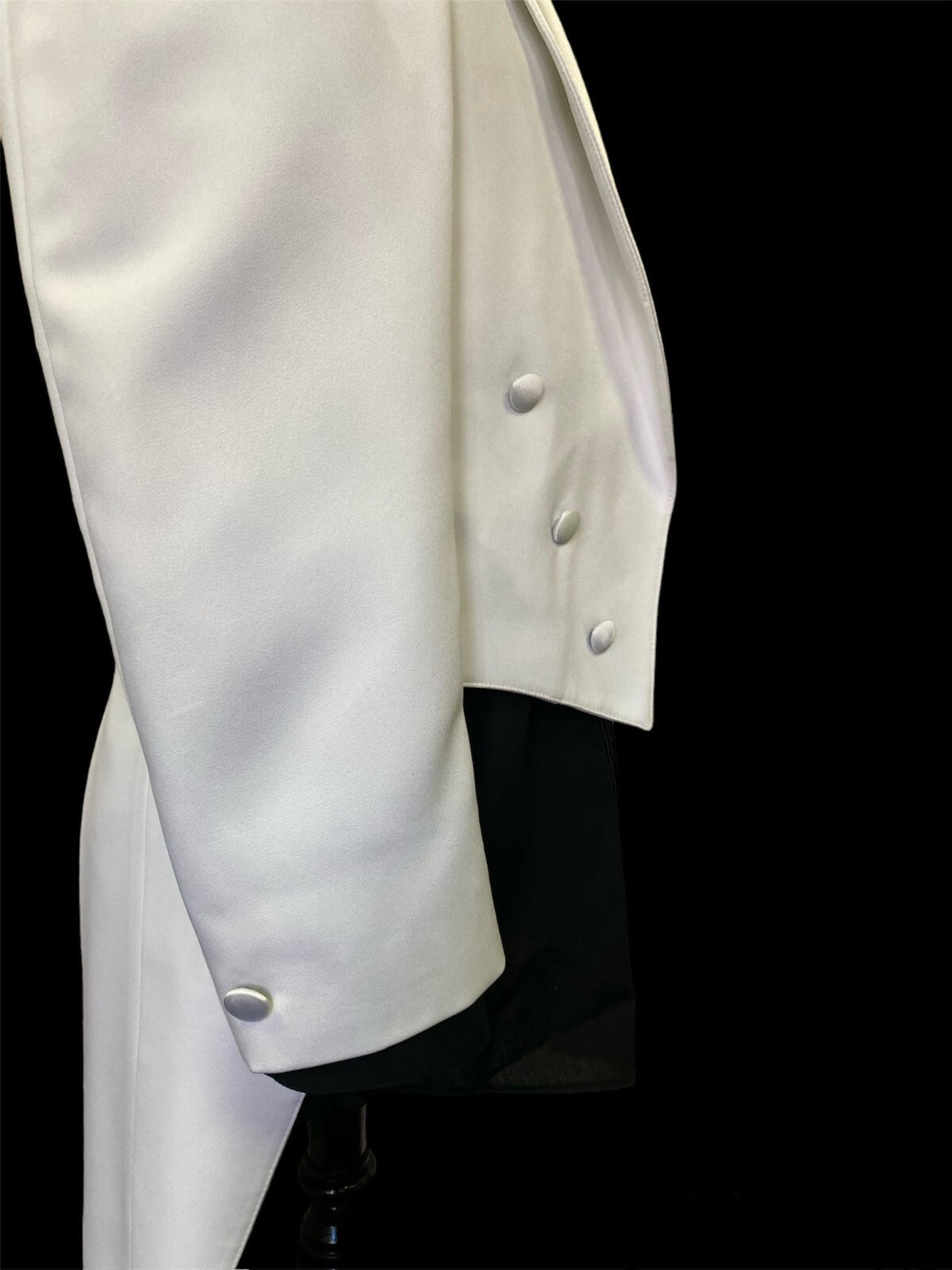 Men’s White Tuxedo Tailcoat with Satin Lapels- Easy Care Wedding Prom Black Tie
