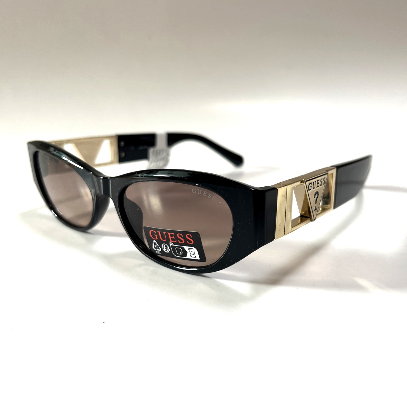 New GUESS Slim Sunglasses GO00087 Acetate Black Gold Logo Brown Lens