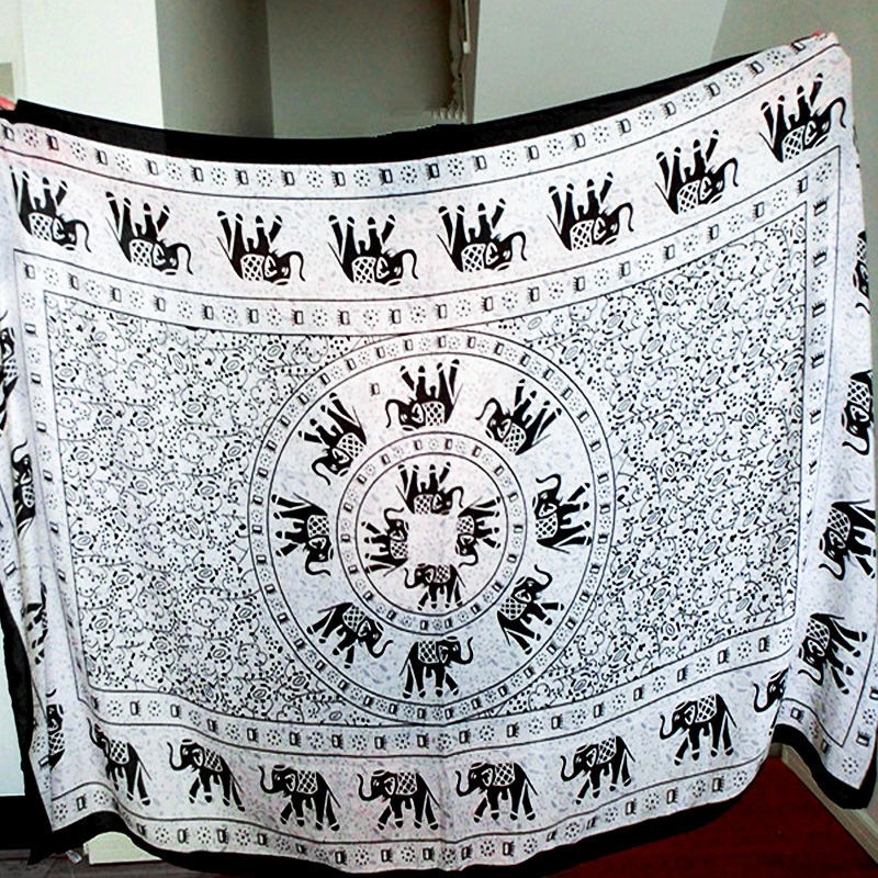 Ethnic Print Cotton Linen Scarf Shawl Wrap Large Cover for Summer Beach Sun