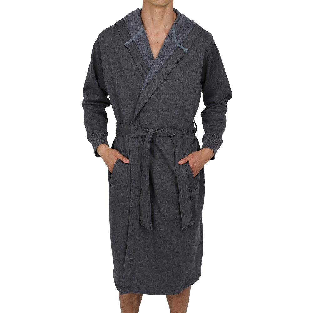 Men’s Cotton Hooded Robe-Bathrobe-Thick ( Sweatshirt Style Fabric ) USA Seller