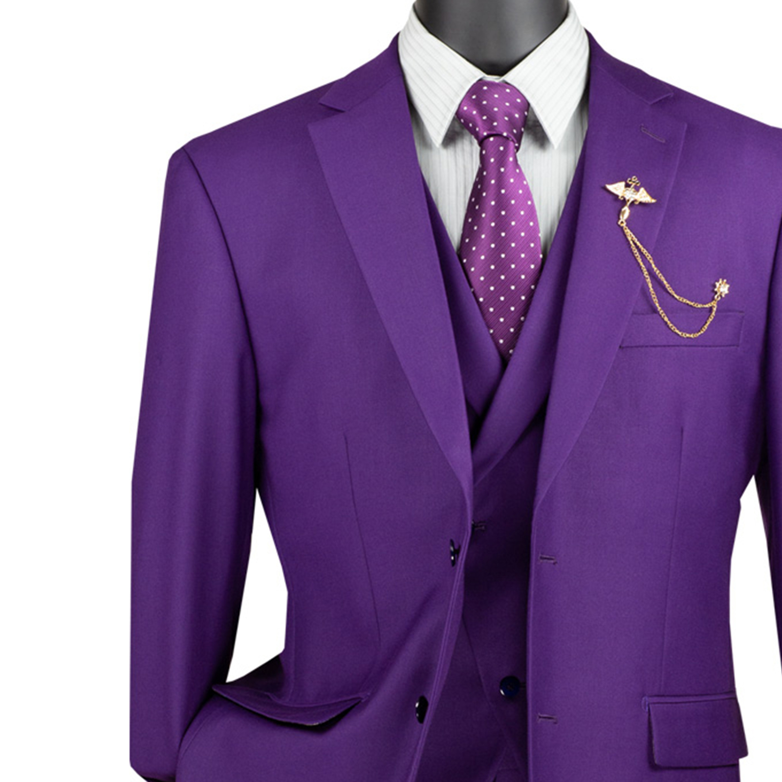 VINCI Men’s Purple 3-Piece Modern Fit Suit w/ Adjustable Waist – NEW
