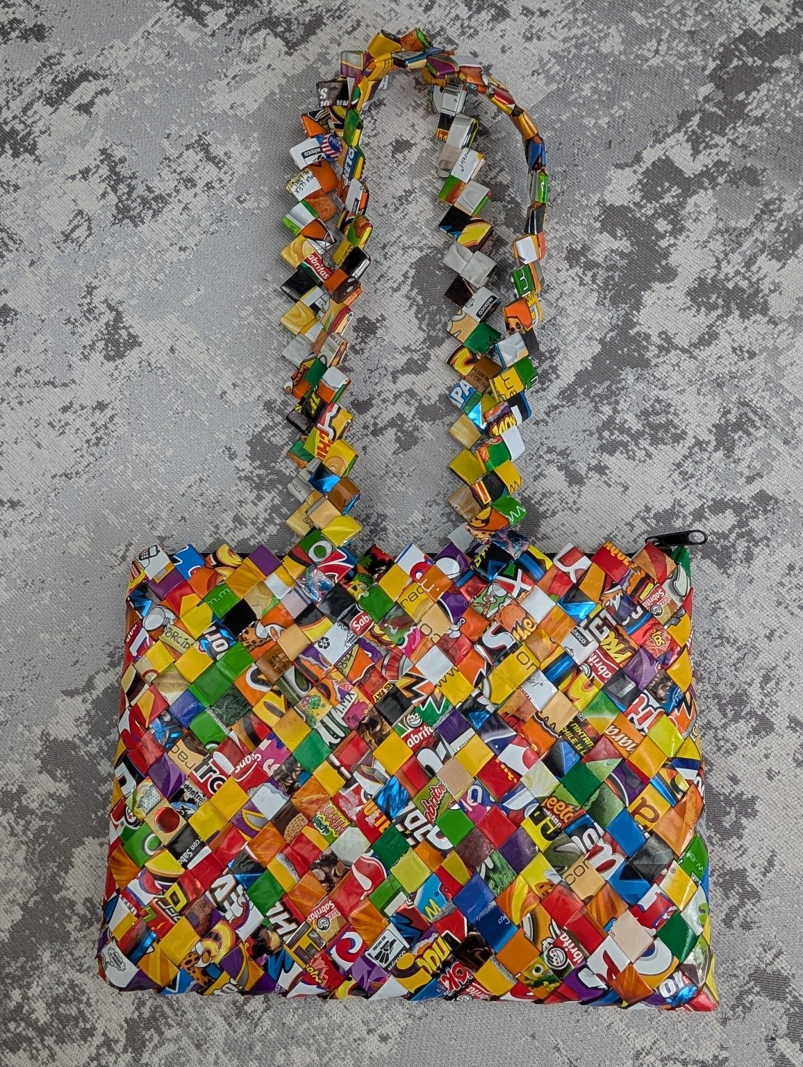 Recycled Paper Woven Tote Bag Women’s Colorful Eco-Friendly Handbag With Zipper