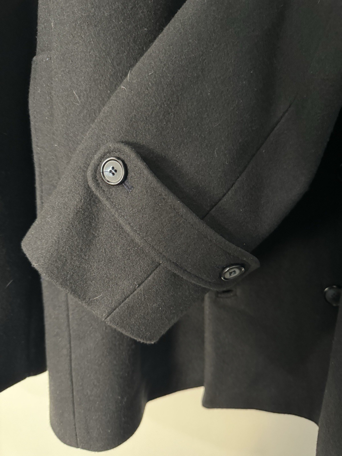 AG Men’s Black Pea Coat Made in Italy Button Closure Lined Pockets XL